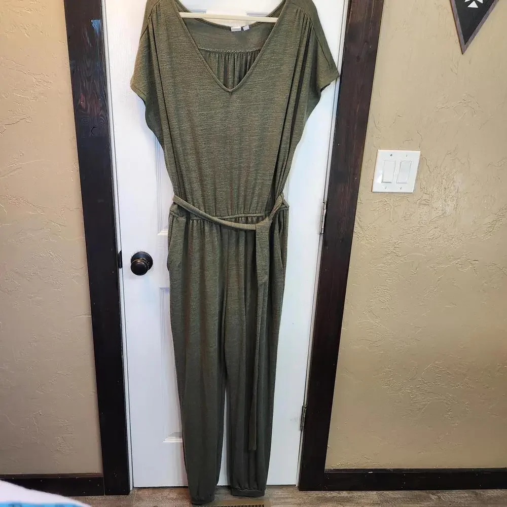 GAP Women's Olive Green Jumpsuit with Belt, Size Large Tall - Picture 1 of 9